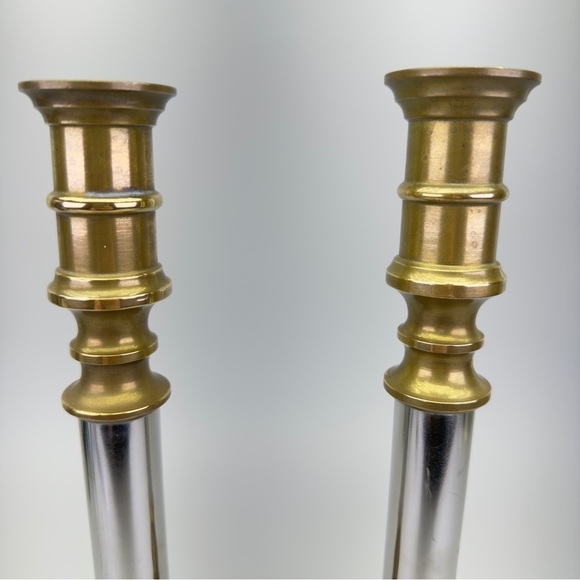 Vintage Two Tone Brass Chrome Candlesticks - Picture 5 of 8